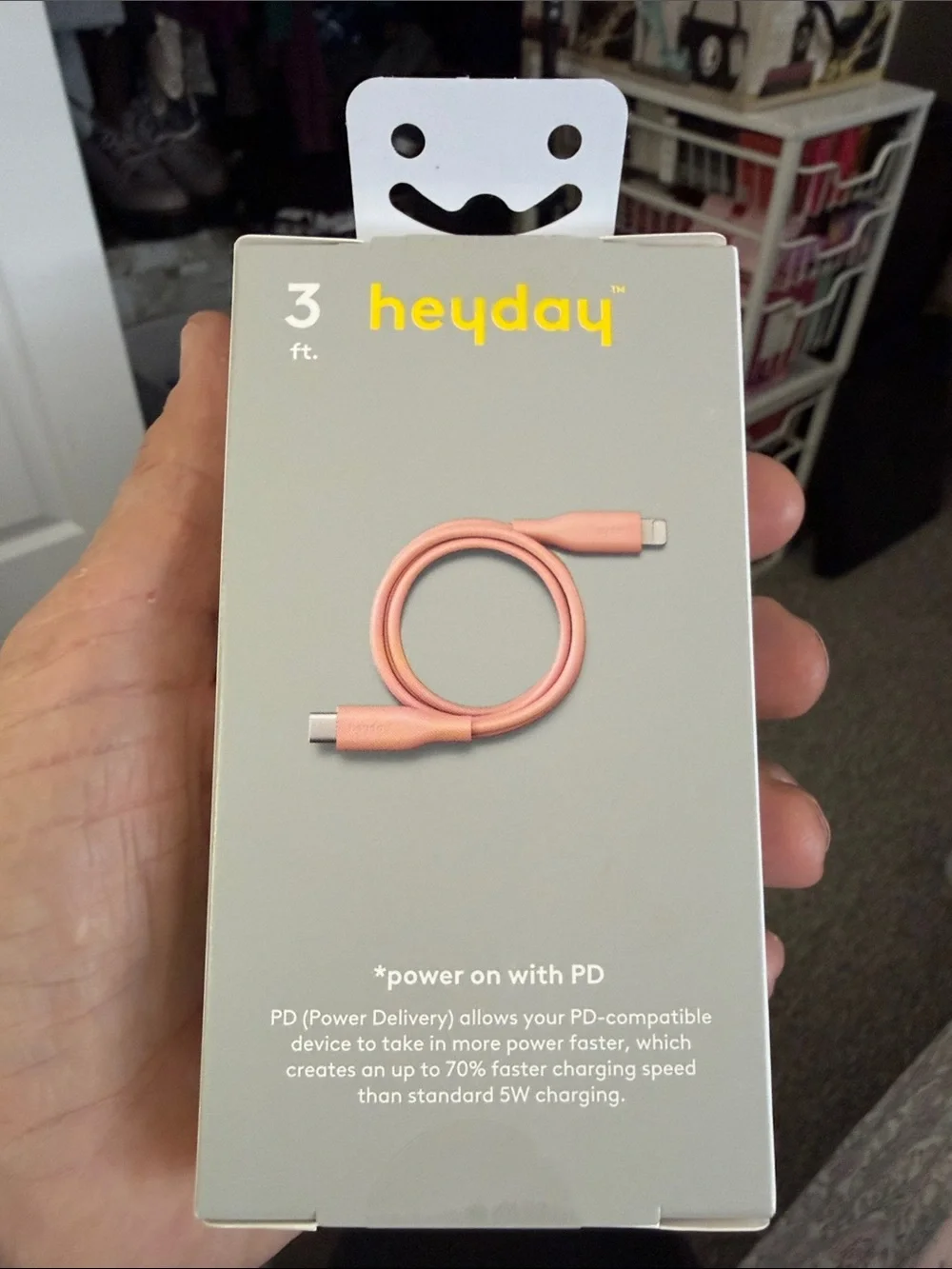 heyday Lightning to USB-C Fast Charging Cable in Pink